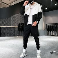 Men Tracksuit Set Blue Color Block Joggers