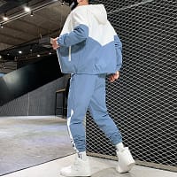 Men Tracksuit Set Blue Color Block Joggers
