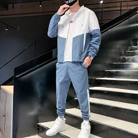 Men Tracksuit Set Blue Color Block Joggers