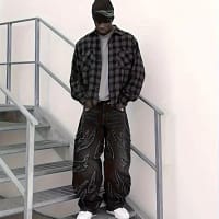 Flame Jeans Men Embroidered Wide Leg