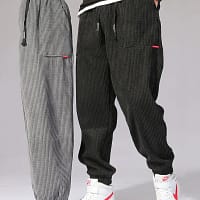 Corduroy Joggers Men Baggy Thermal Fleece