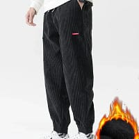 Corduroy Joggers Men Baggy Thermal Fleece