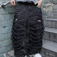Shredded Black Jeans Men Ripped Punk Style