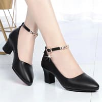 S3cbaa6d173cd44378eb35579ceb63643a.webp Black Pearl Ankle Strap Heels | Block Heel Pumps - Becon Stores