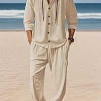 Men's Linen Shirt Pants Set | Breathable Beach Outfit