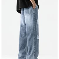 S43c77b385a3c431ba4fc9d44d4d383a98.webp Light Blue Jeans Ripped Men Loose Fit