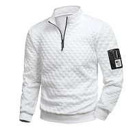 White Quarter Zip Sweatshirt Men | Mock Neck