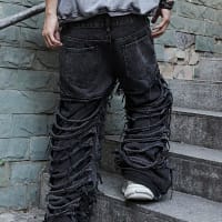 Shredded Black Jeans Men Ripped Punk Style