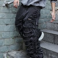Shredded Black Jeans Men Ripped Punk Style