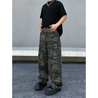 Camo Cargo Pants Men Baggy Wide Leg