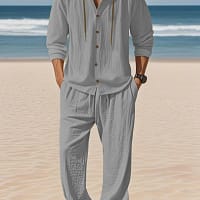 Men's Linen Shirt Pants Set | Breathable Beach Outfit