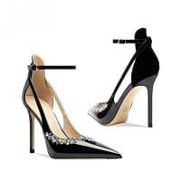 Rhinestone Stiletto Heels Gray Ankle Strap