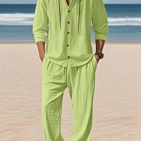 Men's Linen Shirt Pants Set | Breathable Beach Outfit