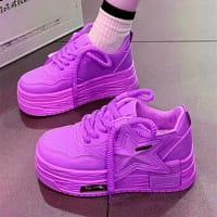 Pink Platform Star Sneakers Women | Chunky Sole Shoes