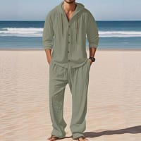 Men's Linen Shirt Pants Set | Breathable Beach Outfit