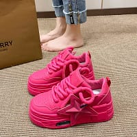 Pink Platform Star Sneakers Women | Chunky Sole Shoes