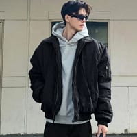 Black Bomber Jacket Men Streetwear Oversized