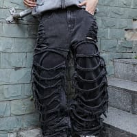 Shredded Black Jeans Men Ripped Punk Style