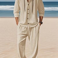 Men's Linen Shirt Pants Set | Breathable Beach Outfit