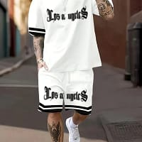 Men's Gothic Streetwear Set | Letter Print Basketball Style
