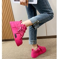 Pink Platform Star Sneakers Women | Chunky Sole Shoes