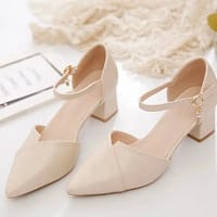 Saaa93d99a95a44d7b569dc03501521577.webp Beige Pointed Toe Heels | Ankle Strap Mid Heel - Shop Mania