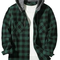 Green Plaid Hooded Shirt Men | Flannel Jacket - Becon Stores