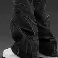 Flame Jeans Men Embroidered Wide Leg