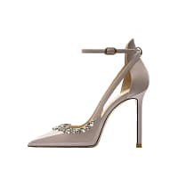 Rhinestone Stiletto Heels Gray Ankle Strap