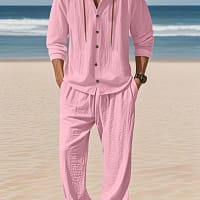 Men's Linen Shirt Pants Set | Breathable Beach Outfit