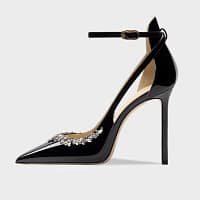 Rhinestone Stiletto Heels Gray Ankle Strap