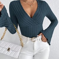 Sca65e8d4946644d09dea4671cac49023C.webp Striped V-Neck Knitted Long-Sleeve Top – Slim Fit