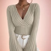 Sca8d189612cd440eb41a93e4aee2c0151.webp Striped V-Neck Knitted Long-Sleeve Top – Slim Fit