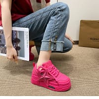 Pink Platform Star Sneakers Women | Chunky Sole Shoes