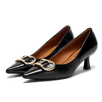 Sde30406f7d6f4e4ba7970f596e3c284fs.webp Black Kitten Heel Pumps Gold Buckle Women - Becon Stores