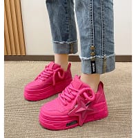Pink Platform Star Sneakers Women | Chunky Sole Shoes