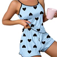 Se5be5e4e31764cb18f94ab8281bfb8ff1.webp Women's Heart Print Pajama Set | Cami Top Shorts PJs