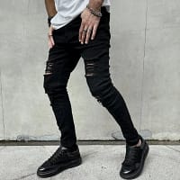 Ripped Skinny Jeans Men Black Distressed