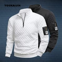 White Quarter Zip Sweatshirt Men | Mock Neck