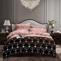 pink & black geometric bedsheet and duvet set – luxury king size bedding