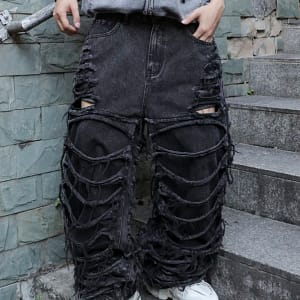 Shredded Black Jeans Men Ripped Punk Style