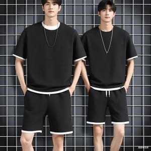 Men's Black White Sports Set | T-Shirt Shorts Outfit