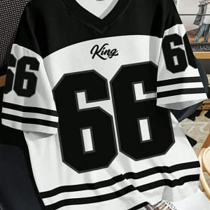 2025 summer new V-neck men's casual T-shirt Chicago letter-printed polyester pullover summer daily outdoor street wear clothes