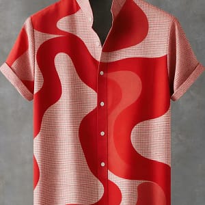 Orange Hawaiian Shirt Men Geometric Linen