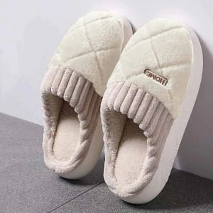 Pink House Slippers Quilted Plush Winter