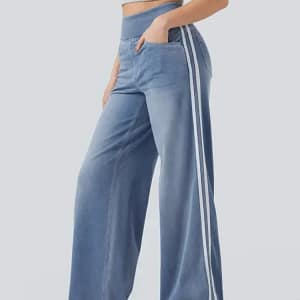 Side Stripe Jeans Women Wide Leg High Waist