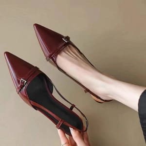 Sfdf85d9b15174870b13c4c5a4af28531o.webp Burgundy Pointed Toe Heels | Crisscross Strap - Becon Stores