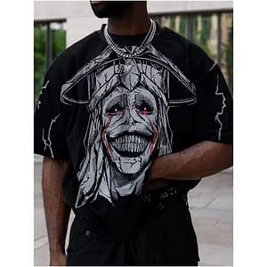 top black Gothic Skull T-Shirt Men | Dark Graphic Oversized Tee