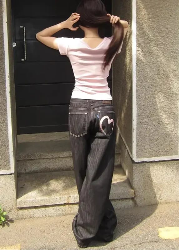 Black Wide Jeans Baggy Women Y2K Style