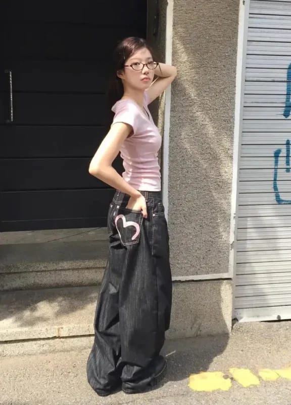 Black Wide Jeans Baggy Women Y2K Style